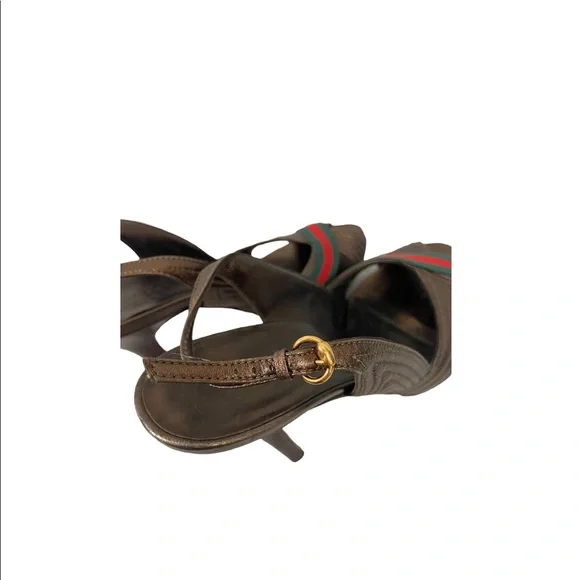 Gucci heels shoes pumps stiletto slip in sandals authentic web peep open toe